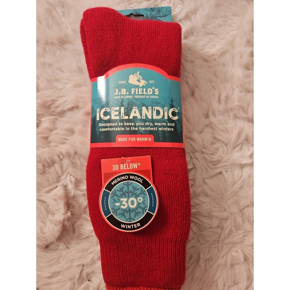 J.B. Field's Icelandic Thermal Socks Red Merino Wool Size L 8-12 NWT